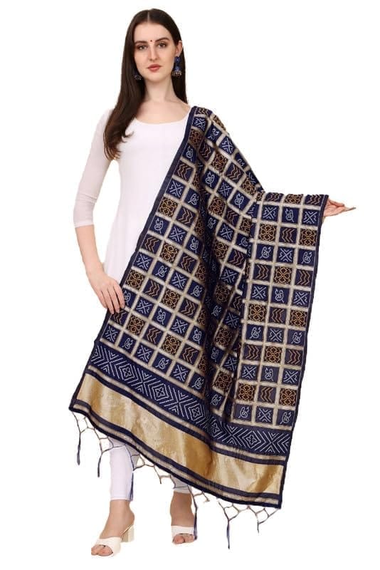 Women's Silk Pure weaving Work Duppatta (Navy Blue, Leangth: 2-2.3 Mtrs)-PID44896
