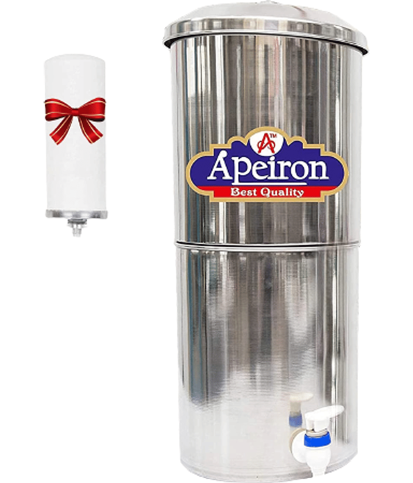 APEIRON STAINLESS STEEL WATER FILTER WITH 1 NEW CANDLE 16 Ltr Gravity Water Purifier