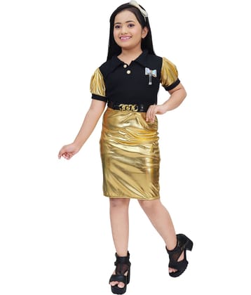 NEWSIFA Cotton Blend Bodycon Dress For Girls ( Pack of 1 , Gold )