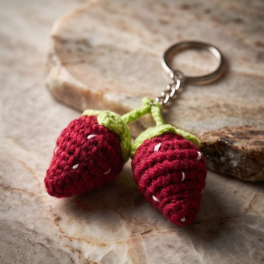 Handmade Crochet Strawberry Keychain