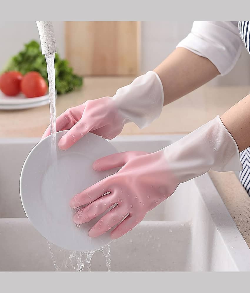 RIVERNEST Multicolor Rubber Free Size Cleaning Gloves ( Pack of 1 )
