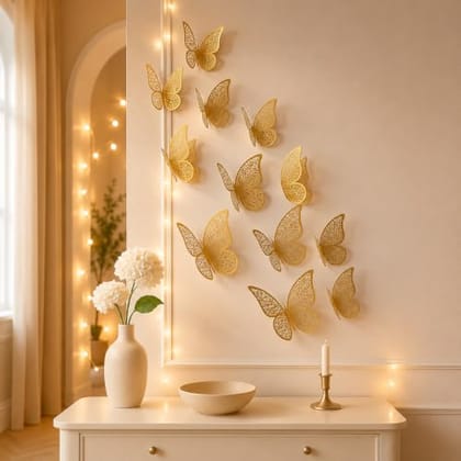 Wall Stickers | Beautiful Decor (Shimmer Golden, Set of 12), Kraft Paper, Reusable