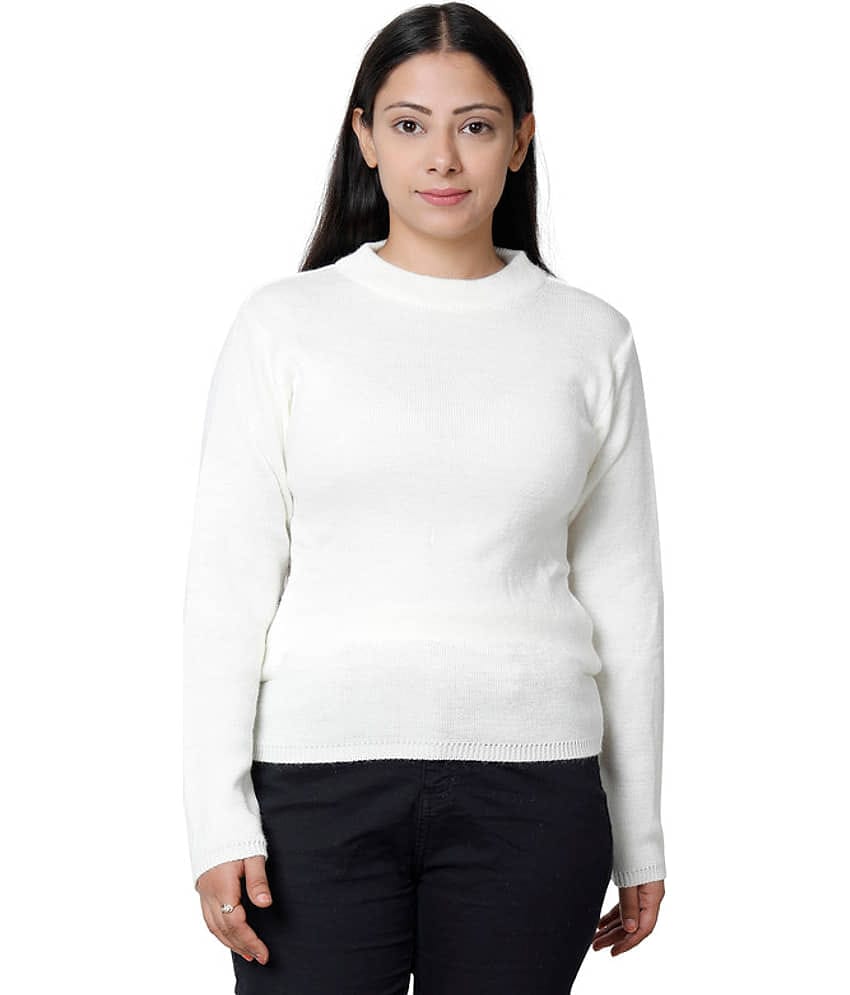 IndiWeaves Woollen Round Neck Women's Pullovers - Off White ( Single )