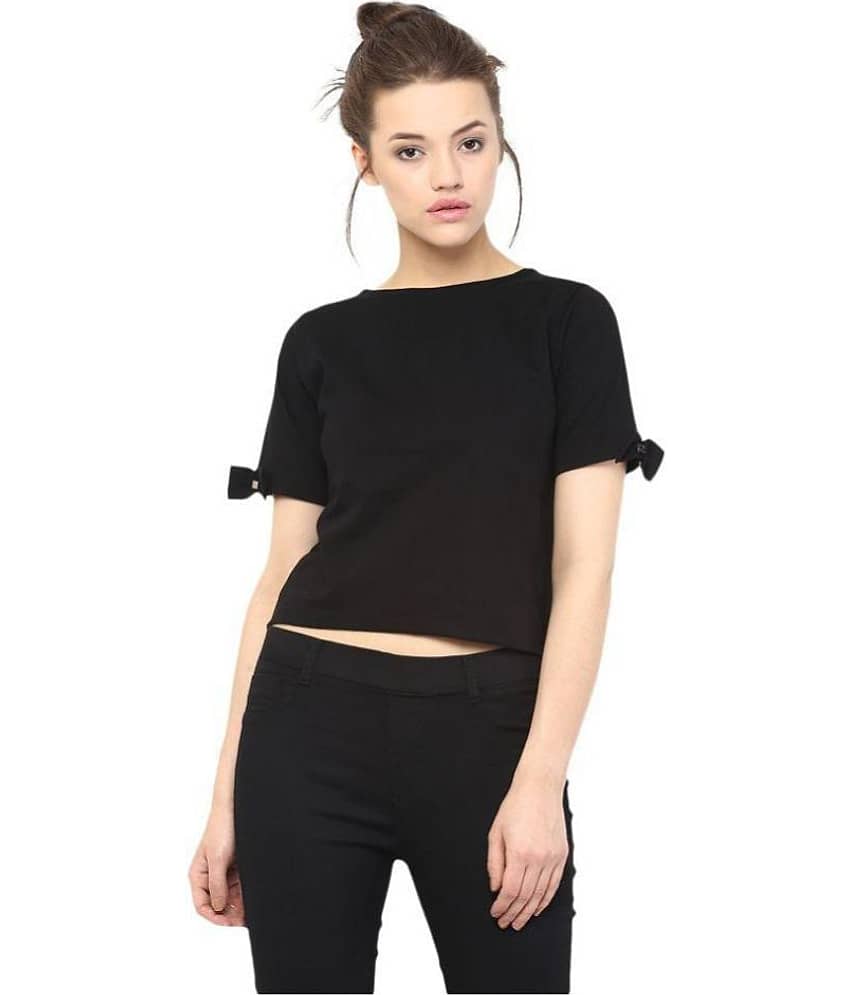 Miss Chase Women's Cotton Crop Top ( Black )