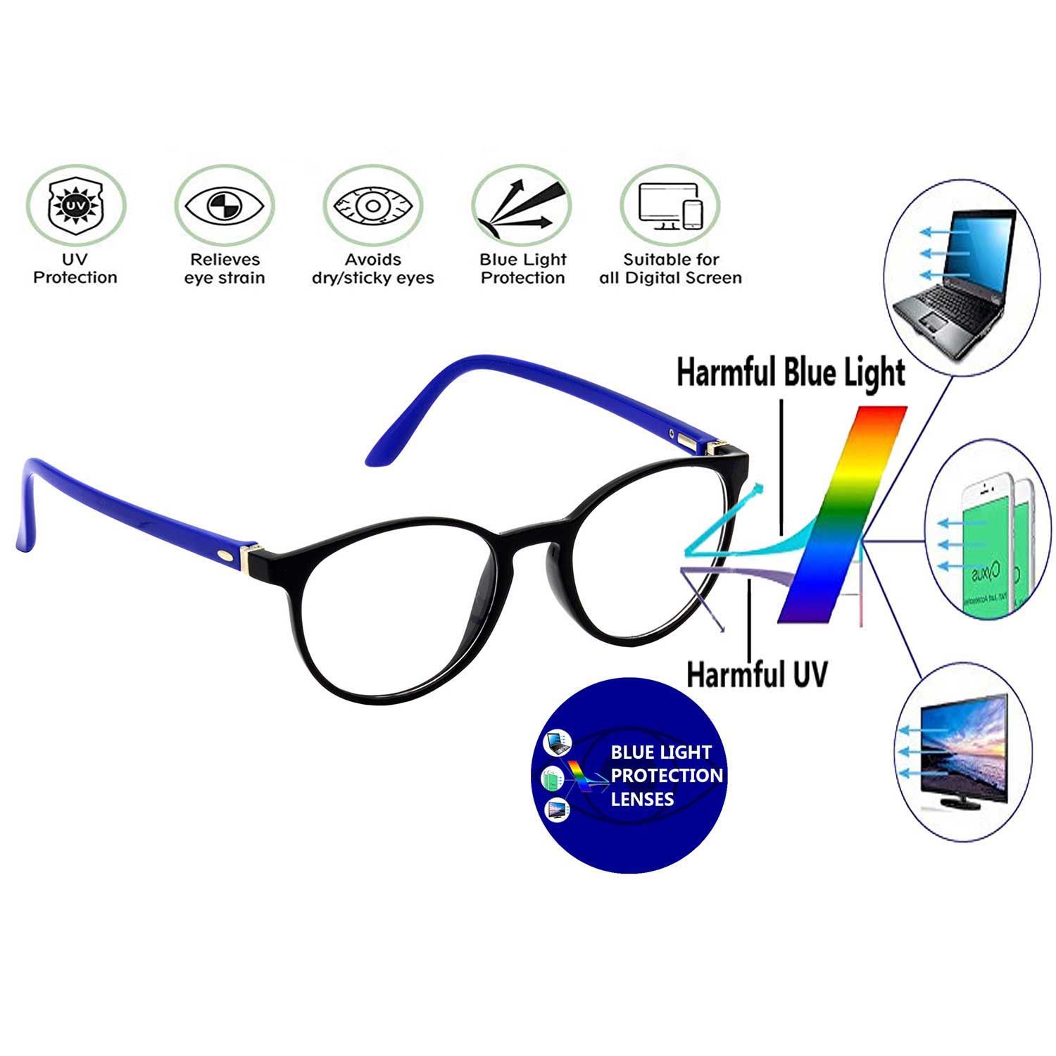 Hrinkar Anti-Glare Zero Power Computer Glasses for Eye Protection with Blue Light Filter for Men & Women | Blue and Black | HBCT-FRM-BK-BU-14