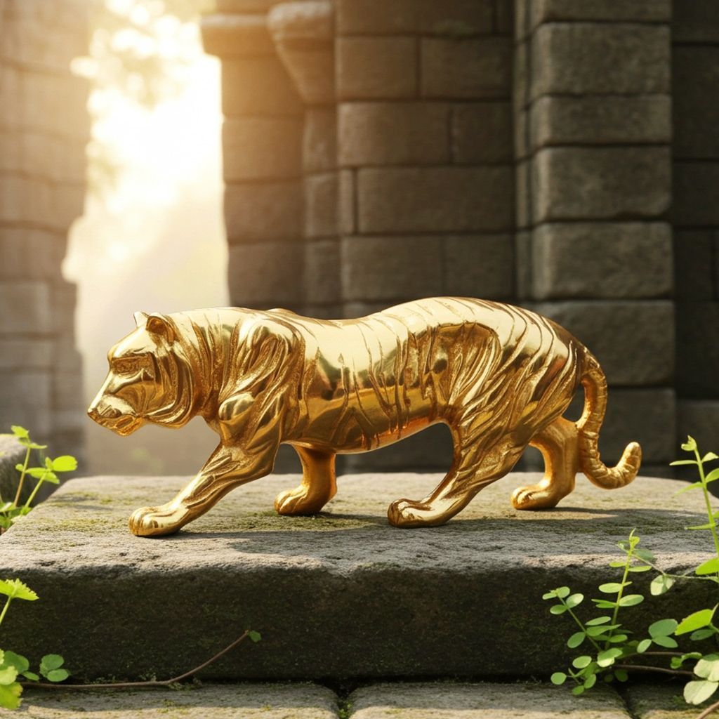 Aluminium Home Decorative Tiger Showpiece Statue (ANMAS262 G)