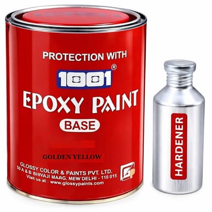 1001 Epoxy Paint HB Coating 2 Pack System | Heavy-Build Epoxy Paint for Tanks, Machinery, Kitchen, Garage Floor, Labs, Hospitals, Cemented Surfaces & More | Superior Glossy Finish  Golden Yellow (1 L)