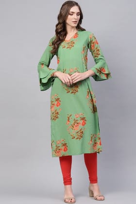 Regular Wear Cotton Fabric Printed Sea Green Color Simple Kurti VCK1173