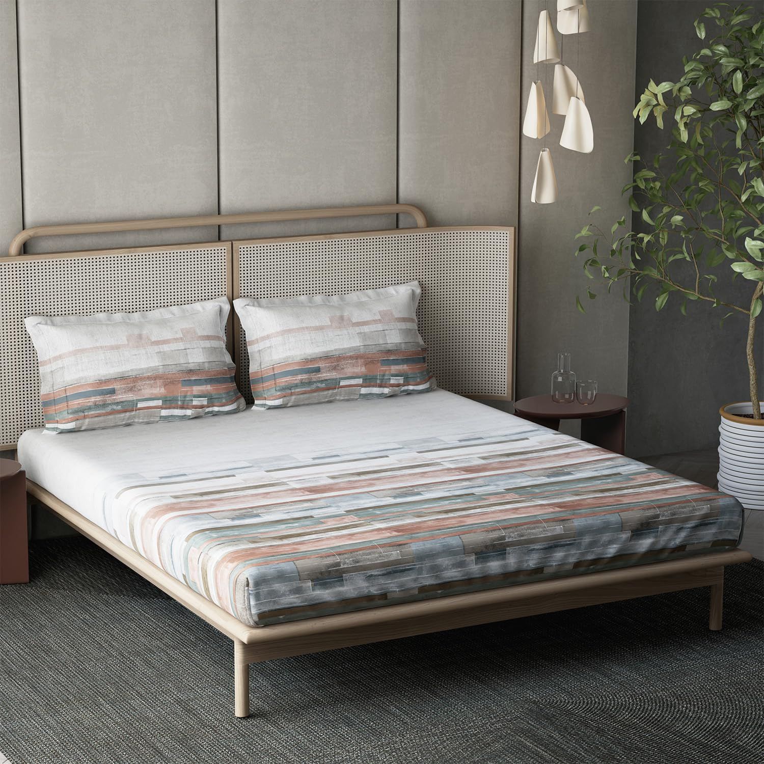 DDECOR - Esteem Collection 100% Cotton Stripes Pattern 210TC Super King |274 CM X 274 CM| Pink