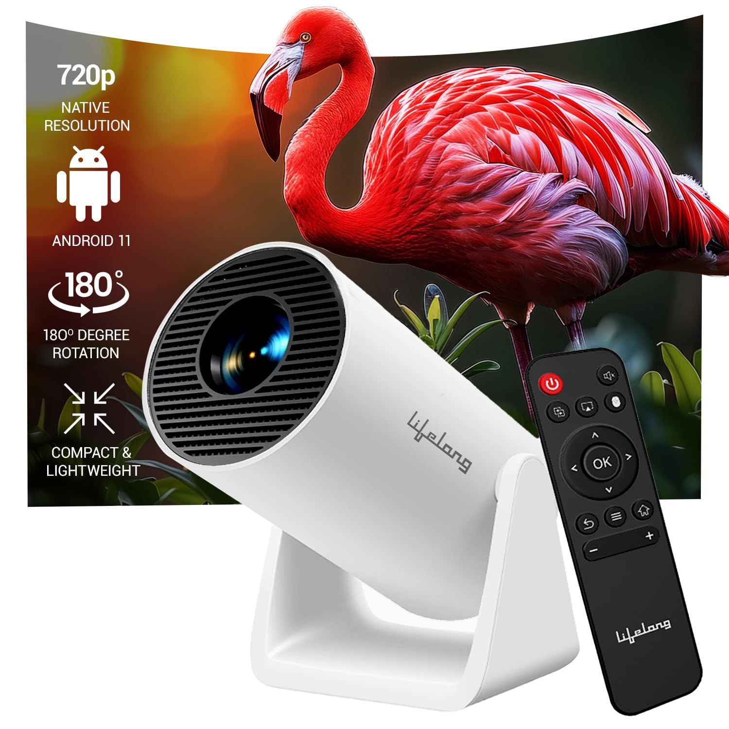 Lifelong Electronics Lightbeam Smart LED Projector | Android 14, 1080P & 4K Ultra HD Support, 4000 Lumens | All OTT Apps (Netflix, Prime, Jio etc.) | Auto Keystone, WiFi/BT, HDMI, Cast, 150 Screen Lifelong Electronics Lightbeam Smart LED Projector | Andr
