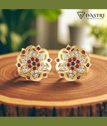 VIVASTRI Golden Stud Earrings ( Pack of 1 )