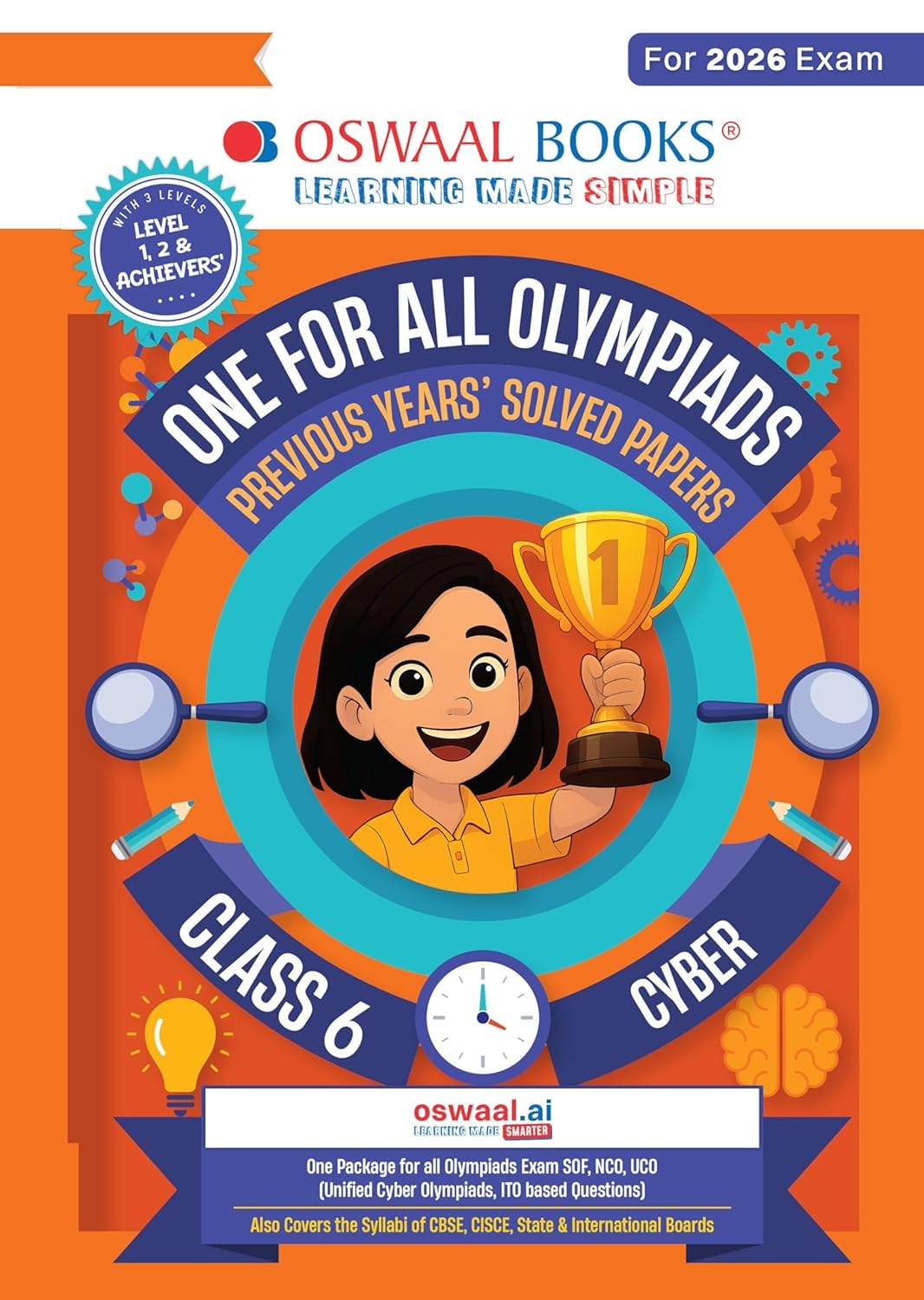 Oswaal One For All Olympiads Previous year Paper Solved paper Cyber Class 6th 2025 Exams of olympiads 2025-26