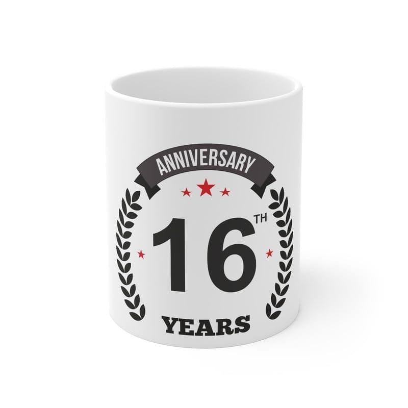 DARSHANS Ceramic 16th Anniversary Printed Coffee Mug (Color: White, Capacity:330ml)