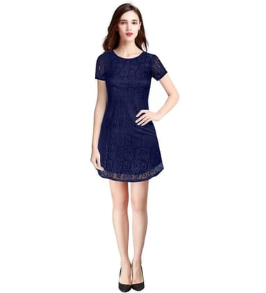 Women's Rasal Solid Round Neck Cap Sleeve Dresses (Blue, M)-PID56846 Women's Rasal Solid Round Neck Cap Sleeve Dresses (Blue, M)-PID56846