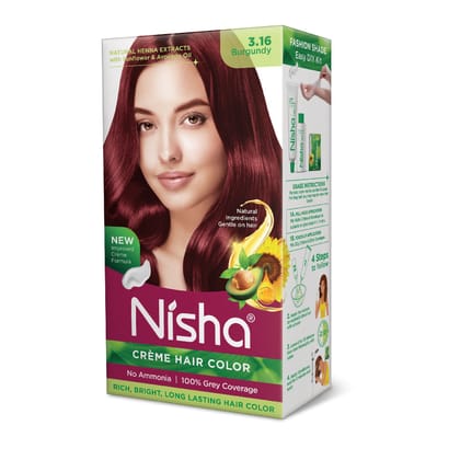 Nisha Creme Hair Color Burgundy 60g, Permanent Hair Color for Women & Men, Ammonia Free Hair Colour