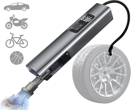 Prilotte Plastic Smart Tyre Inflator with Vacuum Cleaner for Cars|150 PSI|2x2000 mAh Battery|Type C Port|Digital Display|5 Air Fill Modes|LED Light|Multiple Modes|Multiple Nozzles|20 V |