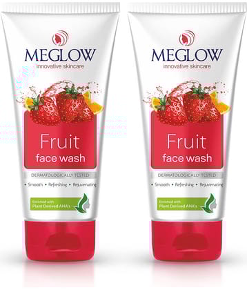 Meglow Fruit Face Wash Unisex Plant-Derived AHA Soap-Free 70g Each ( Pack of 2 )