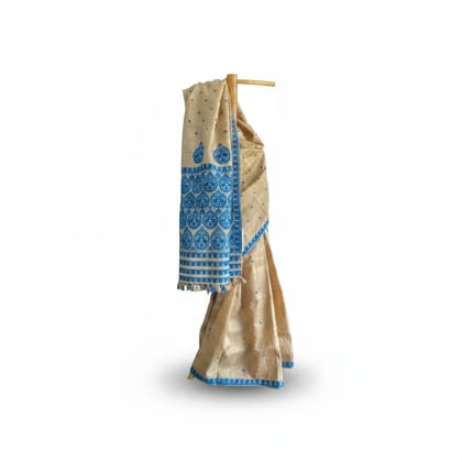 Traditional Beige and Blue Woven Saree