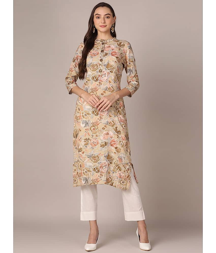 Vaamsi Cotton Blend Printed Straight Women's Kurti - Khaki ( Pack of 1 )