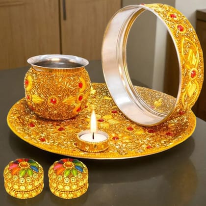 Handcrafted Karva Chauth Thali Set | 25x25x10 cm