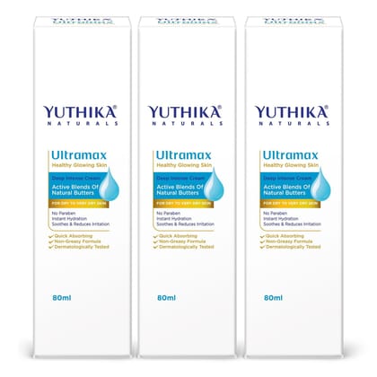 Yuthika Ultramax Deep Intense Moisturizing Cream for Dry to Very Dry Skin 80ml Pack of 3, Dermatologically Tested