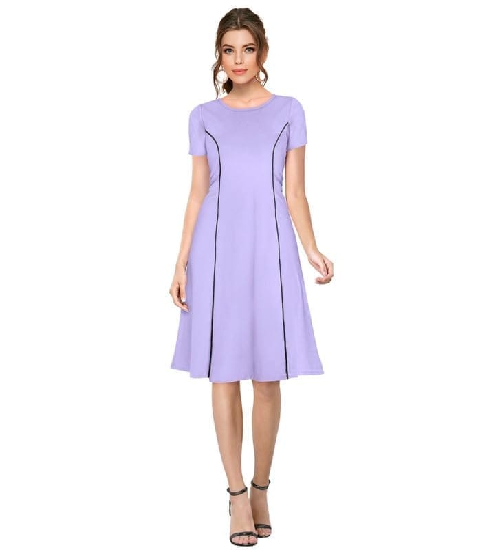 Women's Knitting Stretchable Solid Round Neck Cap Sleeve Dresses (Purple, M)-PID56795