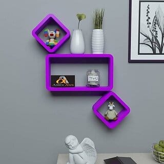 Onlinecraft Ch575 Wooden Wall Shelf 3 Ka Set ( Purple) Wooden Wall Shelf (Number Of Shelves - 3, Purple)