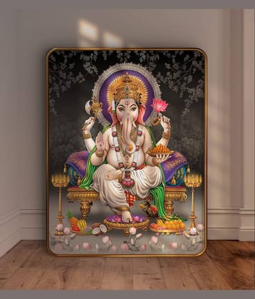 SAF Lord Ganesha Wall Painting on Black Background | Sparkle Laminated MDF Art | Golden Frame Ganpati Poster for Home Pooja Room Temple | Hindu God Wall Decor | Blessing Artwork