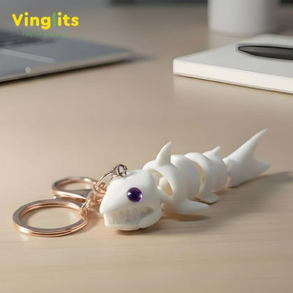 Vinglits Aqua Squad 3D Printed Keychains – Articulated Animal Toys, Pocket-Friendly Keyrings, Stress Relief Desk Toys for Kids & Adults, Collectible Accessories (Shark - Finna)