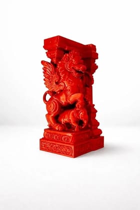 Divine Guardian Yazhi Pillar Idol - Mythical Temple Protector Sculpture