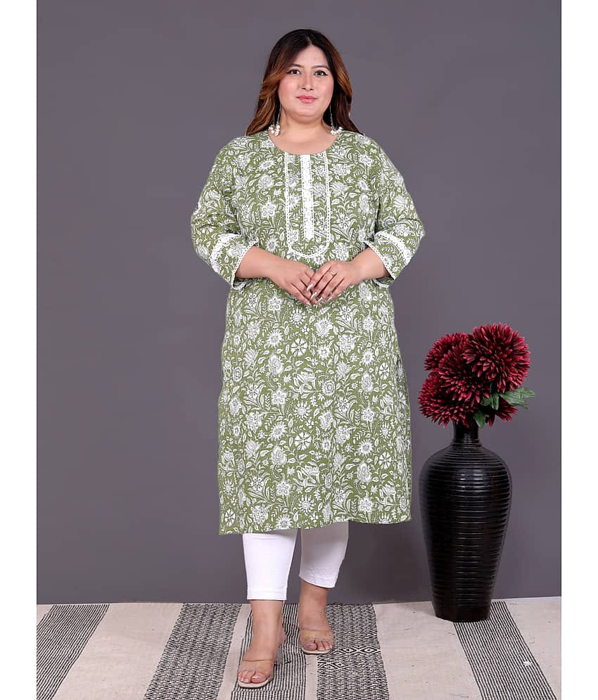 Avnii Pack of 1 Cotton Printed Straight Women's Kurti - ( Green )