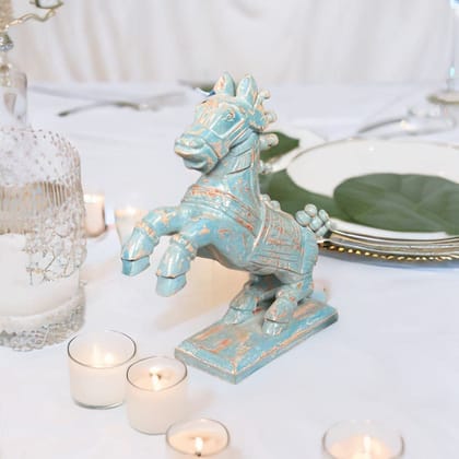BAANMATA INTERNATIONAL Handicraft Table Decors Running Horse-Statue,Distressed-Blue Wooden Showpiece Horse-Statue,Home Living Horse-Statue for Decoration|38x10x42 cm,38x8x31 Cm BAANMATA INTERNATIONAL Handicraft Table Decors Running Horse-Statue,Distressed-Blue Wooden Showpiece Horse-Statue,Home Living Horse-Statue for Decoration|38x10x42 cm,38x8x31 Cm