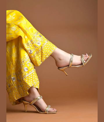 Shoetopia Gold Women's Slip On Heels