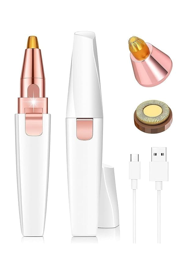 2 in 1 Eyebrow Trimmer & Body Hair Remover for Women, Portable Electric Facial Hair Removal Shaver – Pink & White