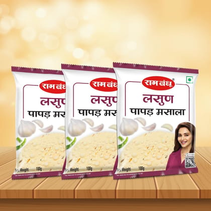 Ram Bandhu Lasun (Garlic) Papad Masala | Spice Blend for Lasun Papad | Premium Hing and Green Chilli | 100g x 3 Pack | (pack of 3) Ram Bandhu Lasun (Garlic) Papad Masala | Spice Blend for Lasun Papad | Premium Hing and Green Chilli | 100g x 3 Pack | (pack of 3)