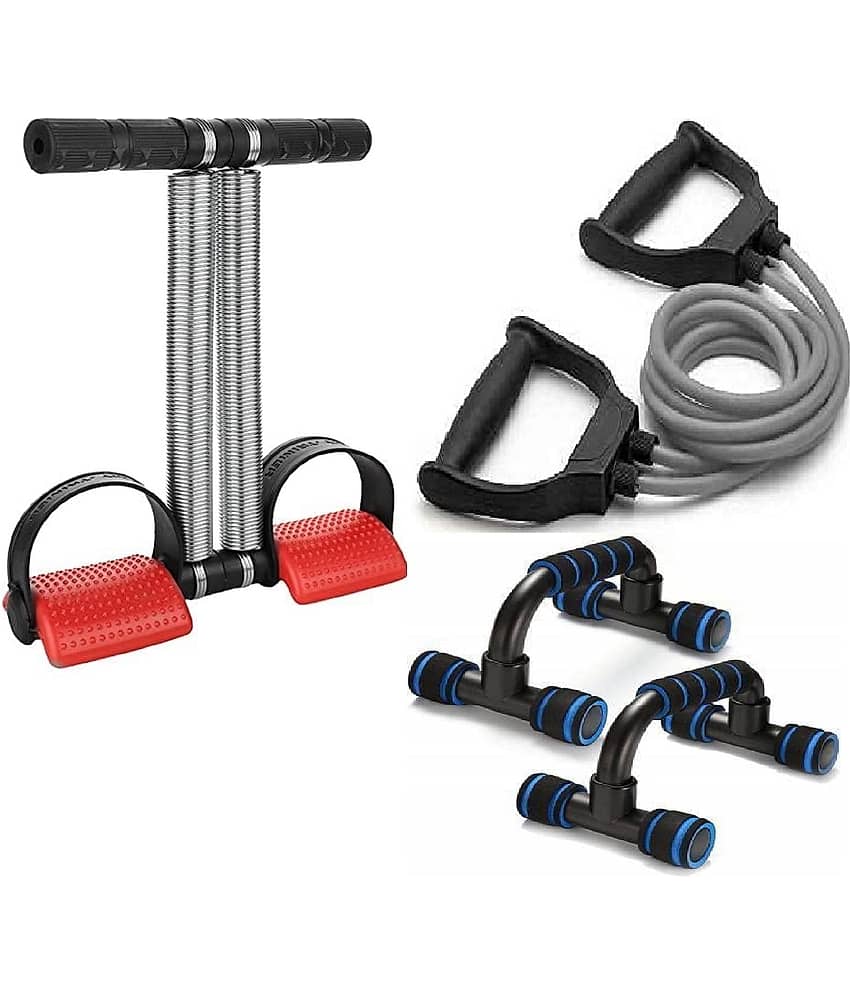 Gjshop Gym Home Workouts Equipment Combo Set for Men Women Full Body Exercise Kit - Tummy Trimmer, Toning Tube Band, and Push Up Stand