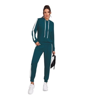 Women's Knitting Stretchable Solid Hooded Neck Full Sleeve Track Suit (Blue, S)-PID56822