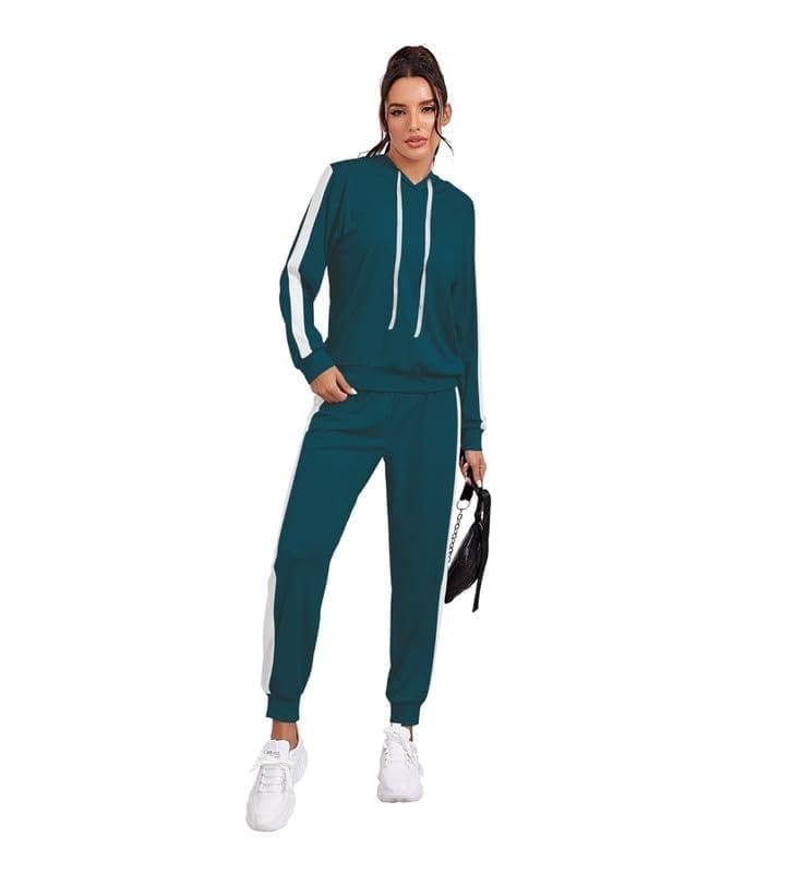 Women's Knitting Stretchable Solid Hooded Neck Full Sleeve Track Suit (Blue, S)-PID56822