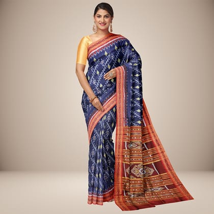 Patterned Steel grey Khandua Silk Saree