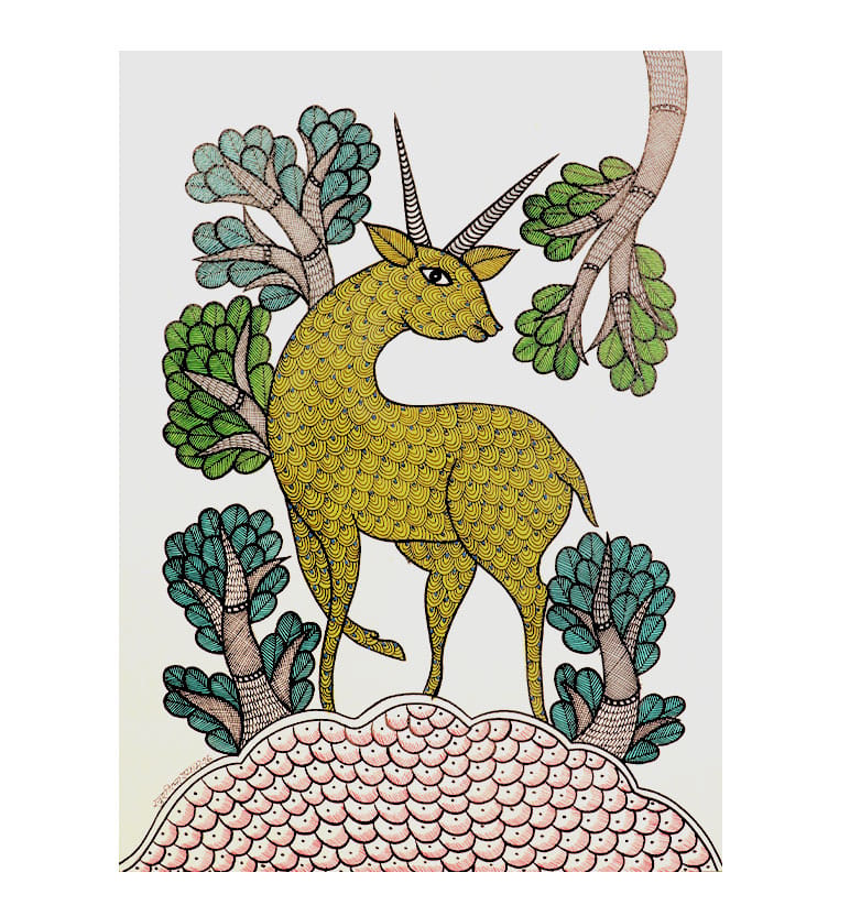 Handcrafted Gond Antelope Painting | Traditional Tribal Folk Art of Madhya Pradesh