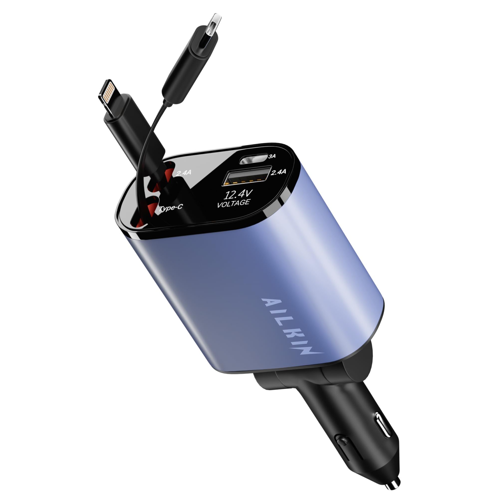 AILKIN 120W 4 in 1 Retractable Car Charger, Car Phone Charger,Retractable Cables & 2 USB Ports Car Adapter for Android Phones & iPhone 17/16/15/14/13/12/11 Pro Max,Xr,Ipad,Dash Cam & Other Devices AILKIN 120W 4 in 1 Retractable Car Charger, Car Phone Cha