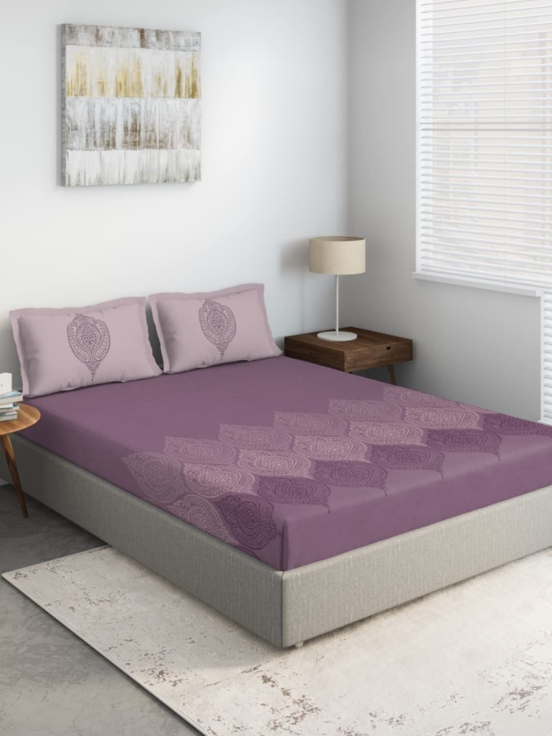 DDECOR - Cherish Collection 100% Cotton Ethnic Pattern 150TC Super King |274 CM X 274 CM| with 2 Pillow Covers - Purple