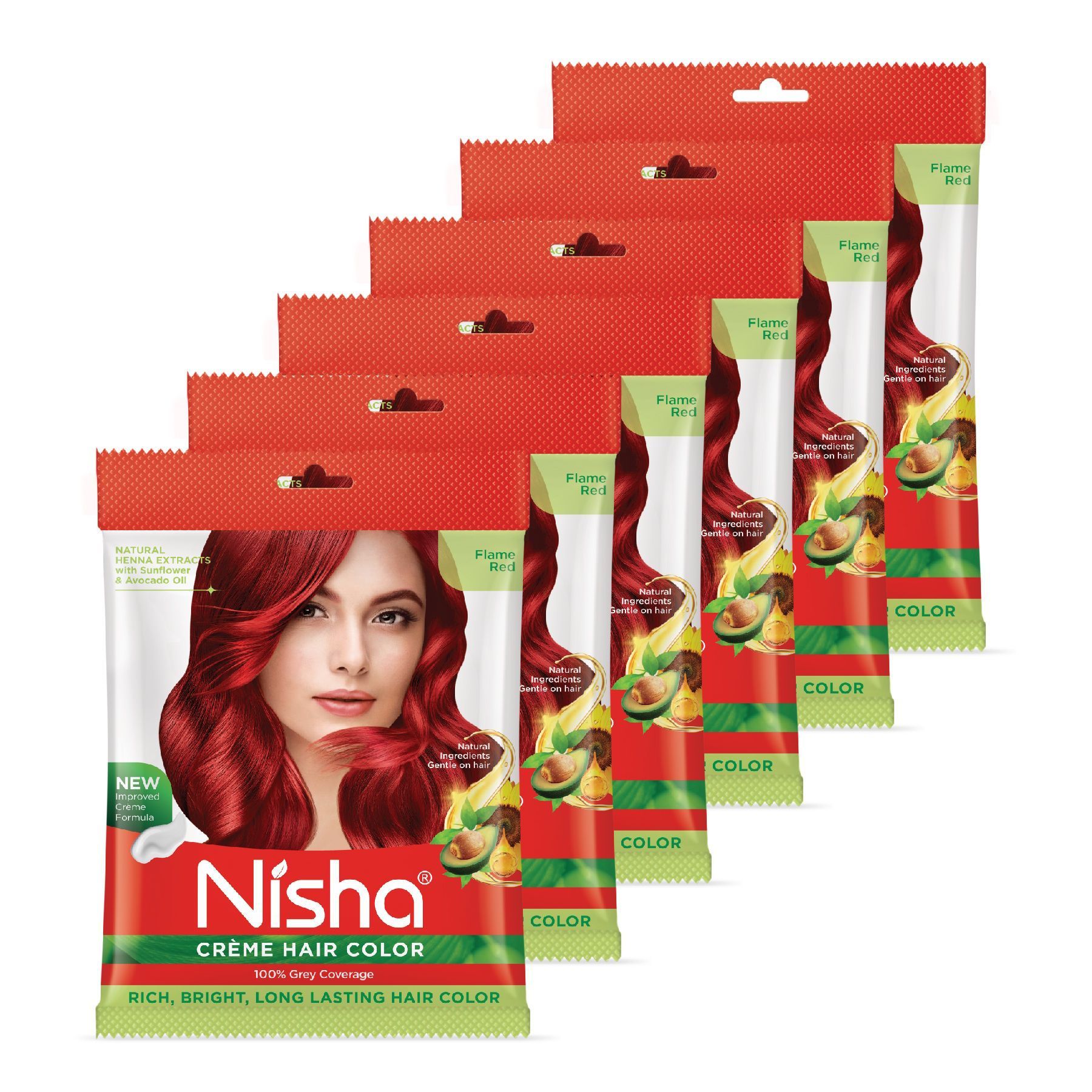 Nisha Creme Hair Color Flame Red 50g Pack of 6, Permanent Hair Colour for Women & Men, Long Lasting Hair Color