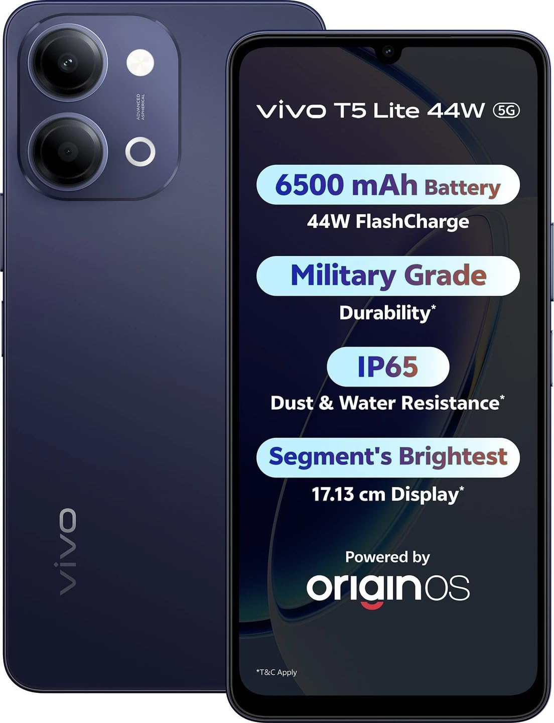 vivo T5 Lite 44W 5G (Twilight Shadow, 6GB RAM, 128GB Storage) | MediaTek Dimensity 6300 5G Processor | 50MP AI Dual Rear Camera | 5MP Front Camera | 6.74-inch Display | 6500mAh Battery