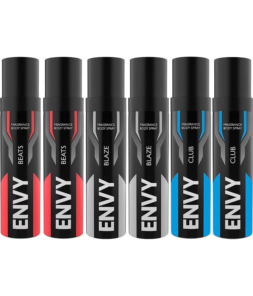 Envy Beats, Blaze & Club Long Lasting Nano Deodorant Spray For Men 30 ml Each (Pack of 6)