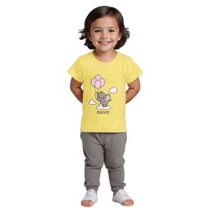 Girls T shirt Cotton Blazing Yellow Happy Baby Elephant
