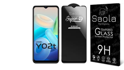 Saola Hd+ Oleophobic Tempered Glass Screen Protector For Vivo Y02T Smartphone(Pack Of 1)With Free Installation Kit. Full Screen Coverage-6.51 Inch Saola Hd+ Oleophobic Tempered Glass Screen Protector For Vivo Y02T Smartphone(Pack Of 1)With Free Installat