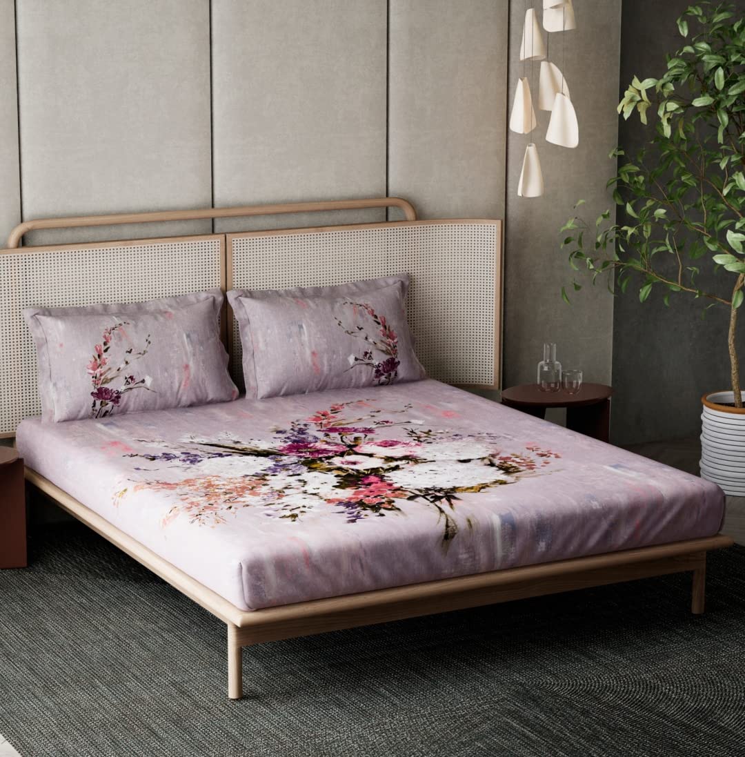 DDECOR - Classic Collection 100% Cotton Floral Pattern 180TC Super King Bedsheet |274 CM X 274 CM| - Pink