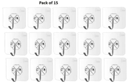 Adhesive Wall Hooks - Pack of 15 | Damage-Free Hanging