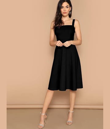 Aahwan Women Polyester Solid Fit & Flare Dress ( Black )
